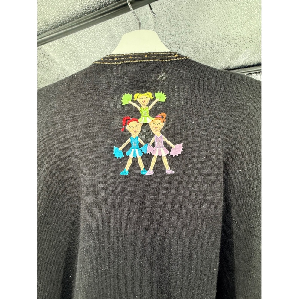 Jack B Quick Vintage Football Cheerleader Cardigan Sweater Black Green XL - Picture 3 of 7